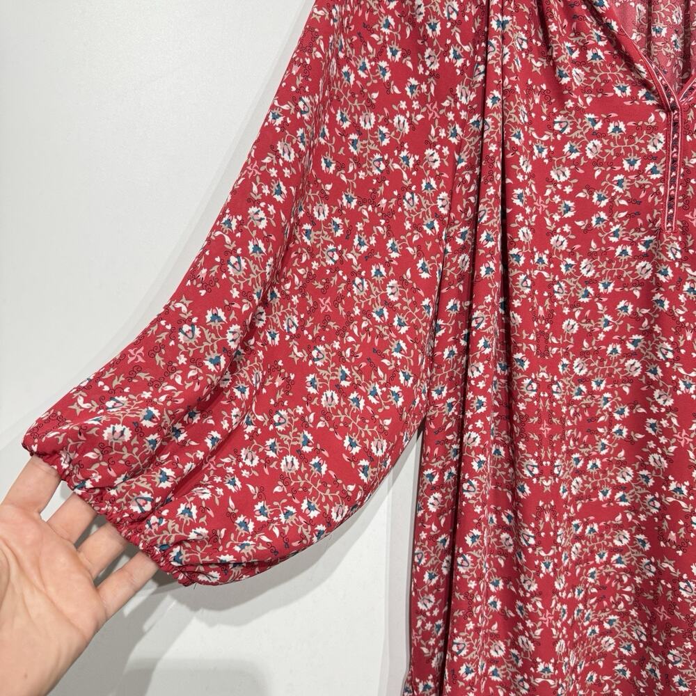 Max Studio Womens 2X Dainty Floral Popover Top Red Multi Office Cottage Feminine - Picture 3 of 9